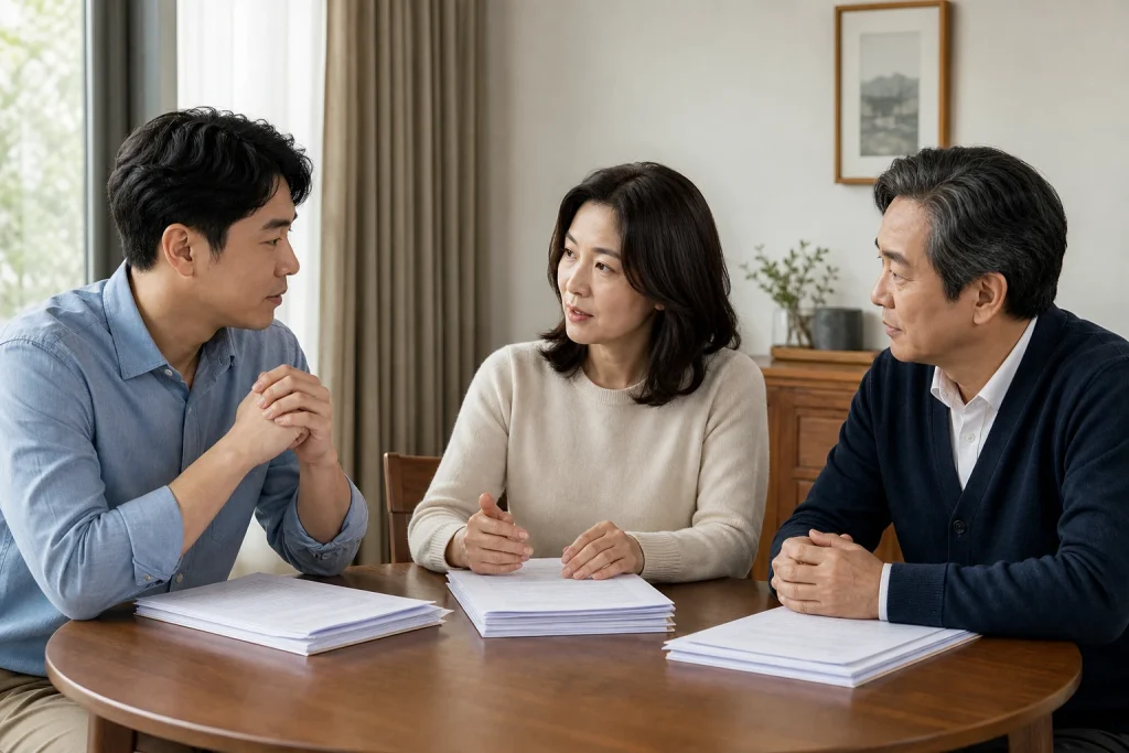 유언 유류분 청구 관련 날짜와 자료를 확인하는 장면